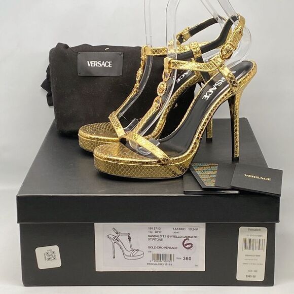 Versace Gold Medusa '95 Metallic Heeled Sandals size 36 - Picture 12 of 14